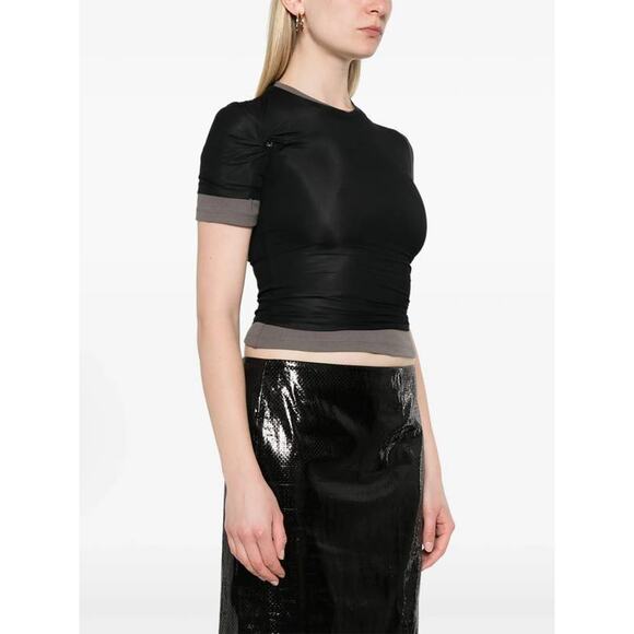 Christopher Esber Sheer Overlay Rib Tee Shirt in Black & Grey AU 12 US 8 - Picture 3 of 5